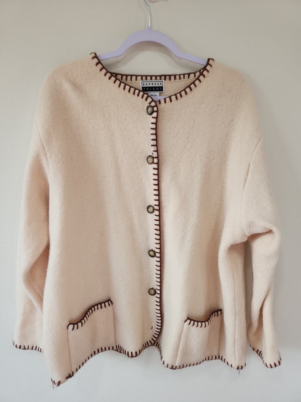 Vintage Express Tricot Hand Knitted Wool Cardigan Sweater 90s M READ!!!